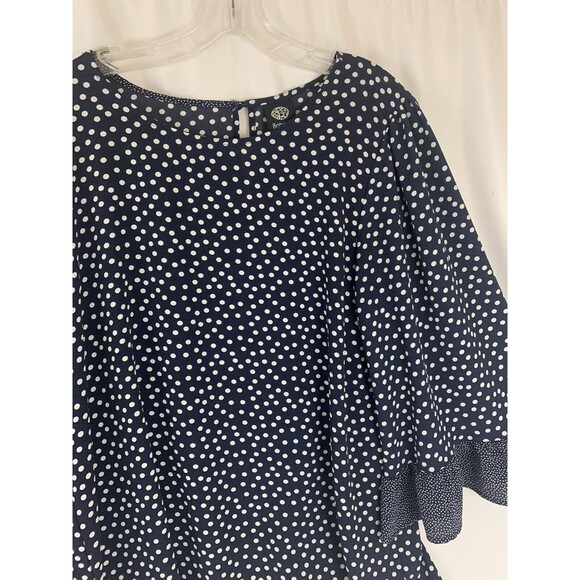 Bobeau Womens Polka Dot Bell Sleeve Blouse Flowy Boho Retro Large Black & White - Picture 3 of 8